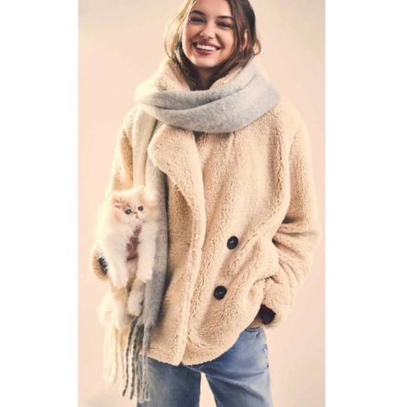 Free People notched Teddy peacoat Jacket cream nbnn - Picture 5 of 16